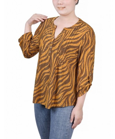 Petite 3/4 Roll Tap Pullover Top Golden Black Zebra $14.72 Tops