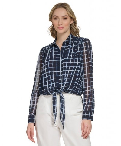 Women's Printed Tie-Hem Shirt Twilight Multi $31.85 Tops