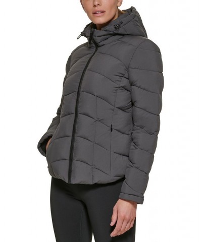 Women's Hooded Stretch Packable Puffer Coat Silver $63.00 Coats