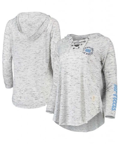 Women's Gray North Carolina Tar Heels Space Dye Lace-Up V-Neck Long Sleeve T-shirt Gray $27.50 Tops