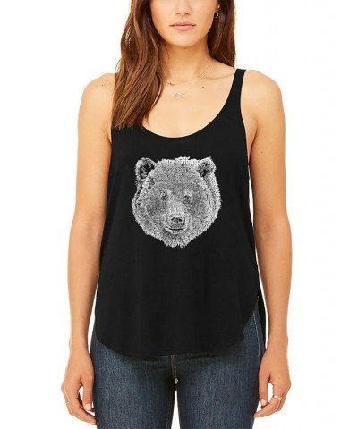 Women's Premium Word Art Flowy Bear Face Tank Top Black $22.94 Tops