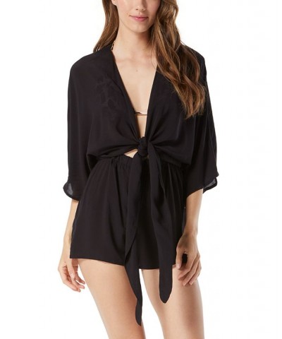 Women's Convertible Tie Romper Cover-Up Black $48.96 Swimsuits