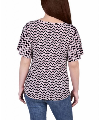 Women's Mesh Flutter Sleeve Knit Top Mellow Rose and Black $17.67 Tops