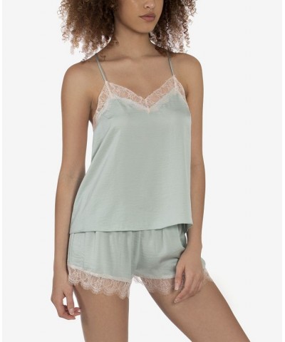 Women's Nikki Solid Hammered Satin Cami Top Set 2 Piece Mint $17.85 Sleepwear