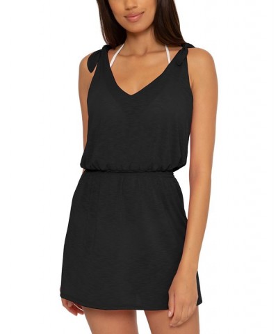 Women's Breezy Basics Tie-Shoulder Blouson Dress Cover-Up Black $31.28 Swimsuits