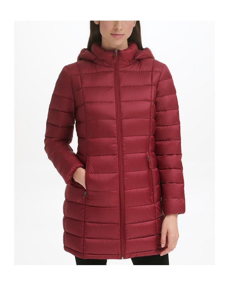 Women's Packable Hooded Down Puffer Coat Dark Claret $28.20 Coats