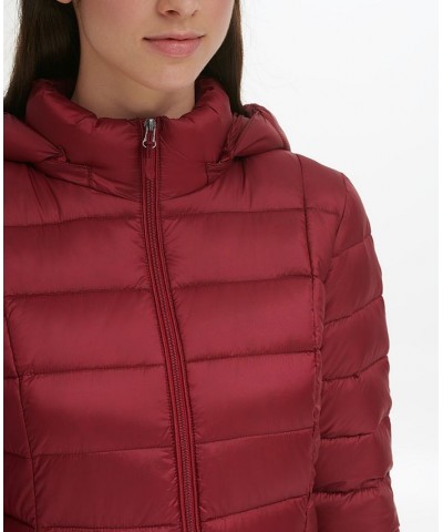 Women's Packable Hooded Down Puffer Coat Dark Claret $28.20 Coats