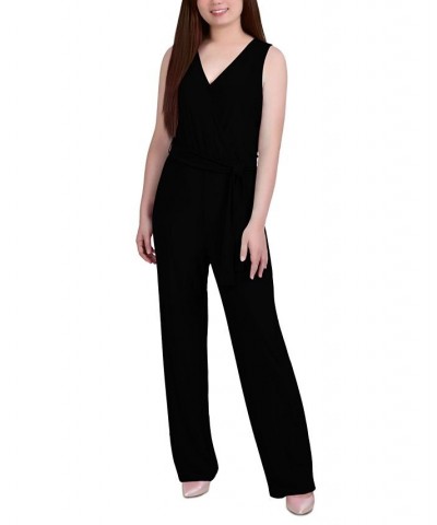 Women's Sleeveless Surplice Jumpsuit Black $18.92 Pants