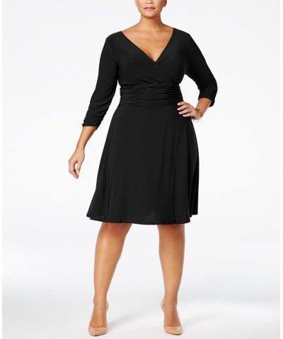 Plus Size Ruched A-Line Dress Black $15.20 Dresses