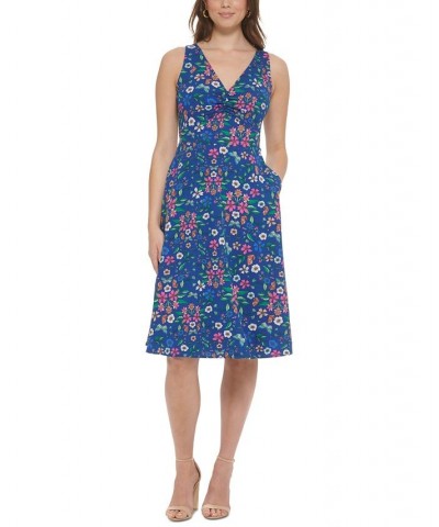 Women's Floral-Print A-Line Dress Marine Multi $64.00 Dresses