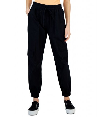 Juniors' Cotton High-Rise Pull-On Cargo Joggers Black $26.88 Pants