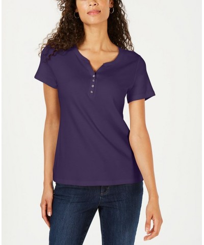 Short Sleeve Henley Top Intrepid Blue $11.99 Tops