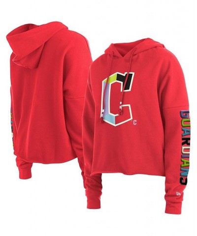 Women's Red Cleveland Guardians Fashion High Hip Pullover Hoodie Red $43.99 Sweatshirts