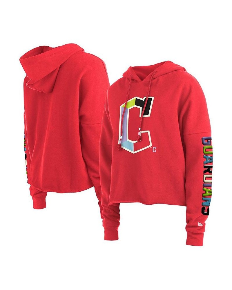 Women's Red Cleveland Guardians Fashion High Hip Pullover Hoodie Red $43.99 Sweatshirts