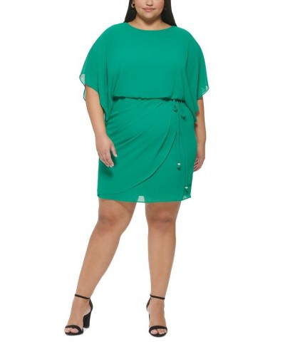 Plus Size Solid Boat-Neck Blouson Dress Green $57.12 Dresses