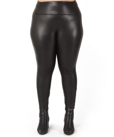 Trendy Plus Size High-Waist Faux-Leather Leggings Black $16.46 Pants