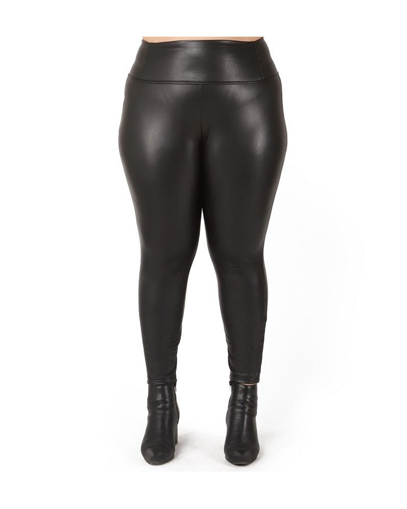 Trendy Plus Size High-Waist Faux-Leather Leggings Black $16.46 Pants