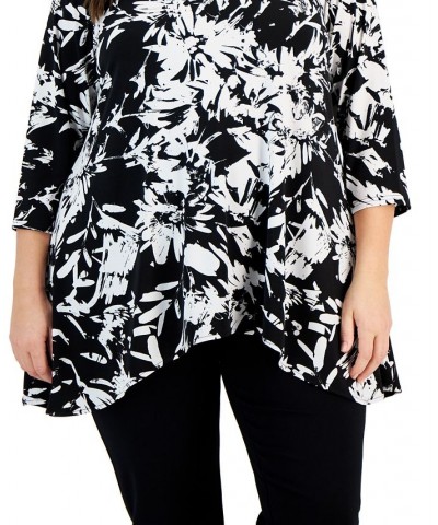 Plus Size Printed 3/4-Sleeve Draped-Hem Top Black $16.70 Tops