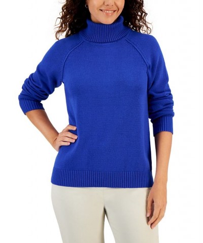 Petite Cotton Turtleneck Sweater Blue $17.69 Sweaters