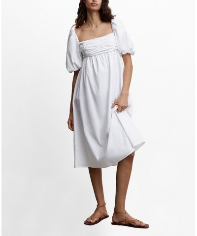 Women's Puffed Sleeves Cotton Dress White $45.89 Dresses