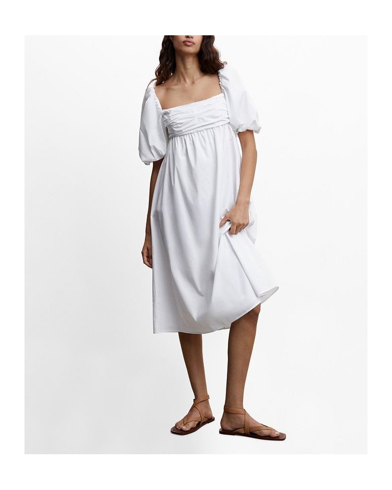 Women's Puffed Sleeves Cotton Dress White $45.89 Dresses