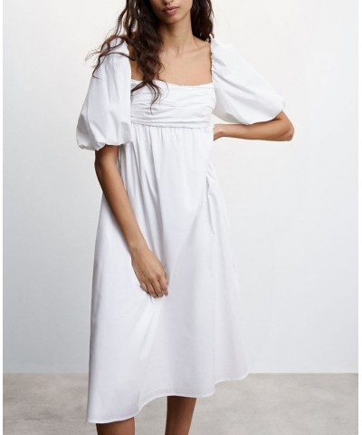 Women's Puffed Sleeves Cotton Dress White $45.89 Dresses