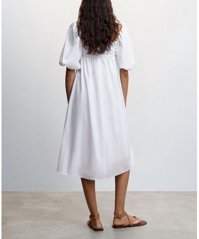 Women's Puffed Sleeves Cotton Dress White $45.89 Dresses