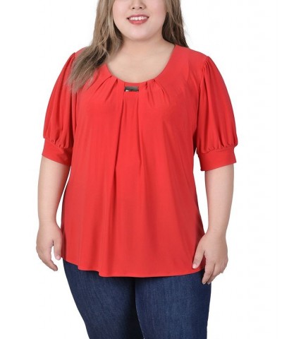 Plus Size Short Balloon Sleeve Top with Hardware Lava $11.04 Tops