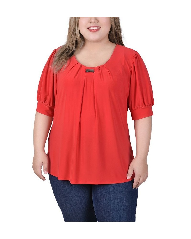 Plus Size Short Balloon Sleeve Top with Hardware Lava $11.04 Tops