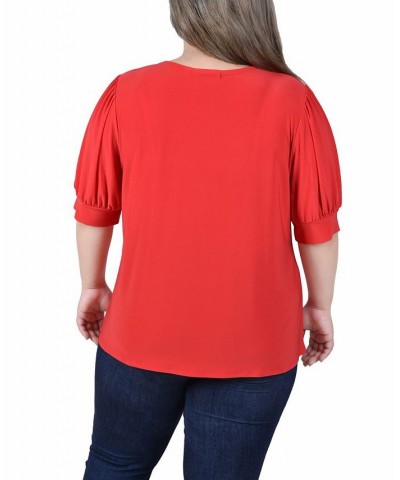 Plus Size Short Balloon Sleeve Top with Hardware Lava $11.04 Tops