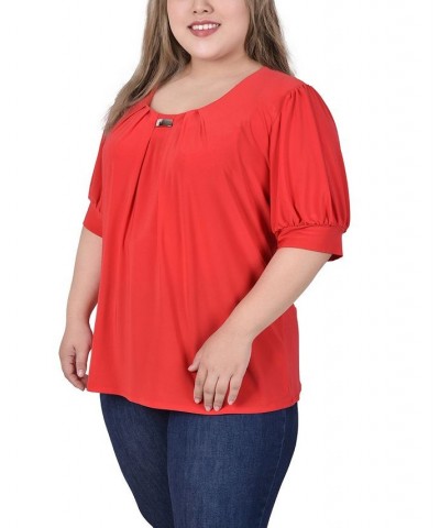 Plus Size Short Balloon Sleeve Top with Hardware Lava $11.04 Tops