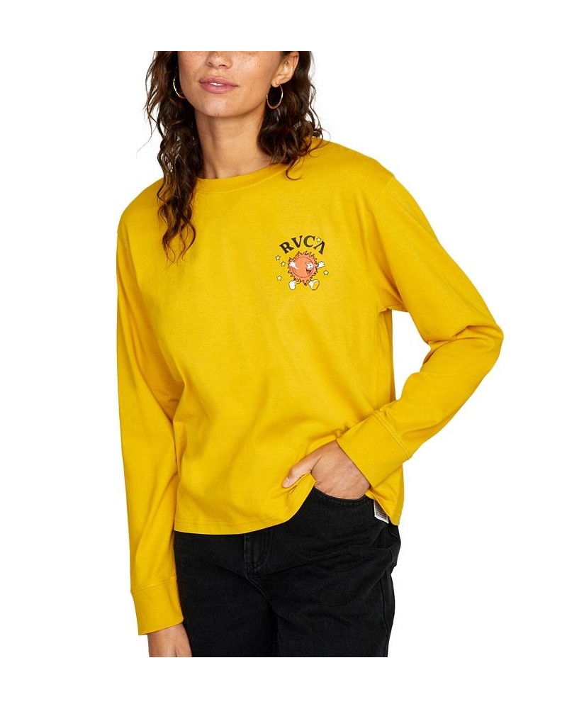 Juniors' Fiery Long-Sleeve Organic-Cotton T-Shirt Tawny Gold $14.26 Tops