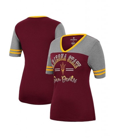 Women's Maroon Heathered Gray Arizona State Sun Devils There You Are V-Neck T-shirt Maroon, Heathered Gray $18.90 Tops