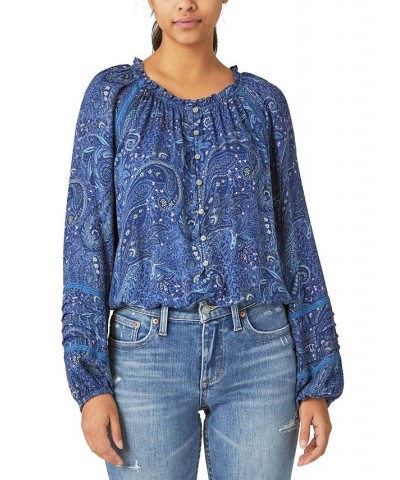 Women's Long-Sleeve Bubble-Hem Blouse Multi $37.59 Tops