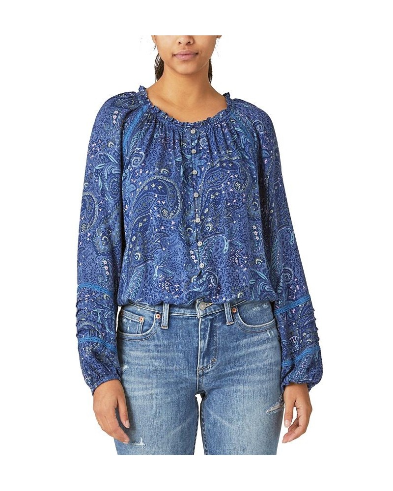 Women's Long-Sleeve Bubble-Hem Blouse Multi $37.59 Tops