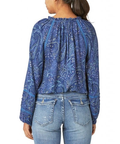 Women's Long-Sleeve Bubble-Hem Blouse Multi $37.59 Tops