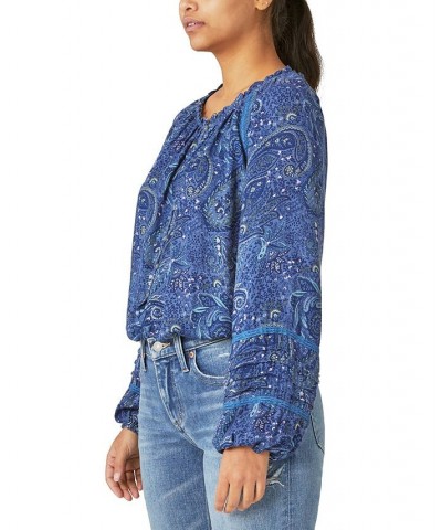 Women's Long-Sleeve Bubble-Hem Blouse Multi $37.59 Tops