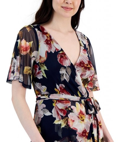 Women's Floral-Print Asymmetrical-Hem Wrap Dress Navy $48.06 Dresses