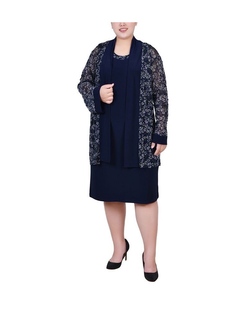 Plus Size Cardigan Dress Set 2 Piece Navy Plum Flowers $18.10 Dresses