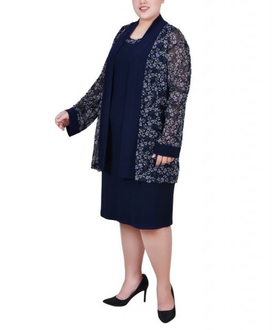 Plus Size Cardigan Dress Set 2 Piece Navy Plum Flowers $18.10 Dresses