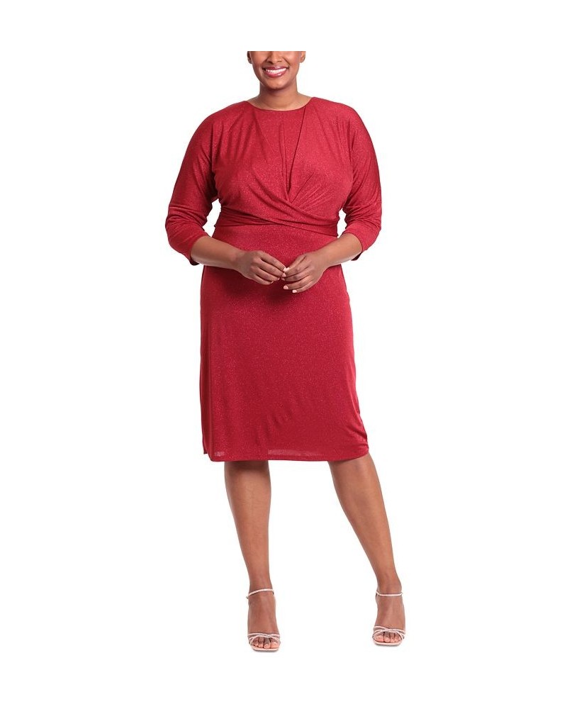 Plus Size Crossover Glitter-Knit Dress Red $53.55 Dresses