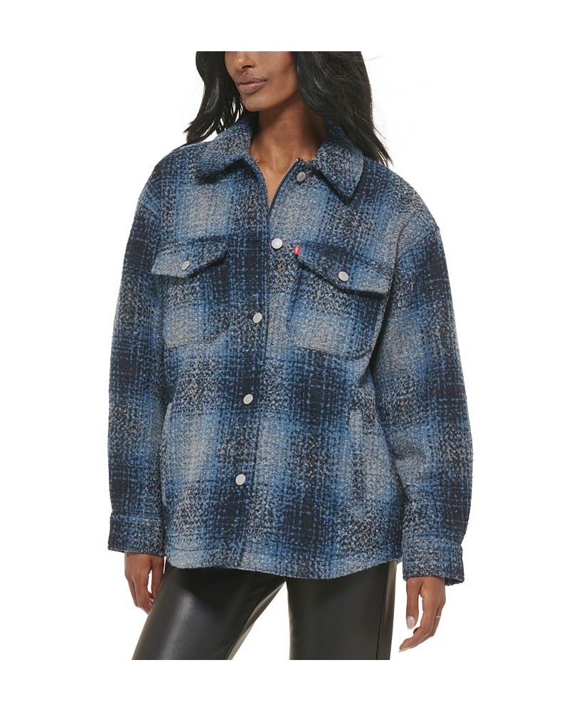 Women's Plaid Shirt Jacket Blue $50.00 Jackets