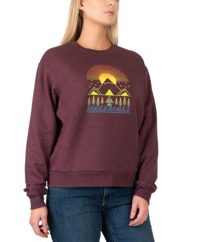 Women's Geo Mountain Graphic Crewneck Sweatshirt Burgundy Heather $15.98 Tops