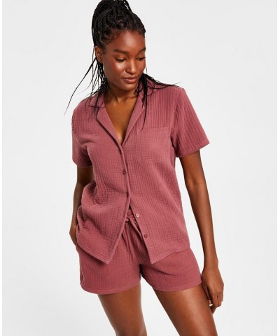 Women's Cotton Gauze Shorts Pajama Set Purple $22.26 Sleepwear