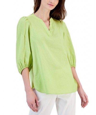 Women's Split-Neck 3/4-Sleeve Popover Blouse Green $49.50 Tops