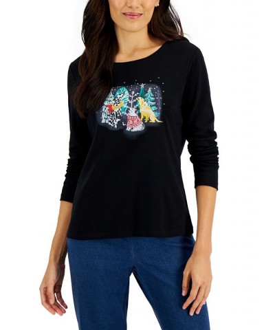 Women's Long-Sleeve Holiday Top Black $10.07 Tops