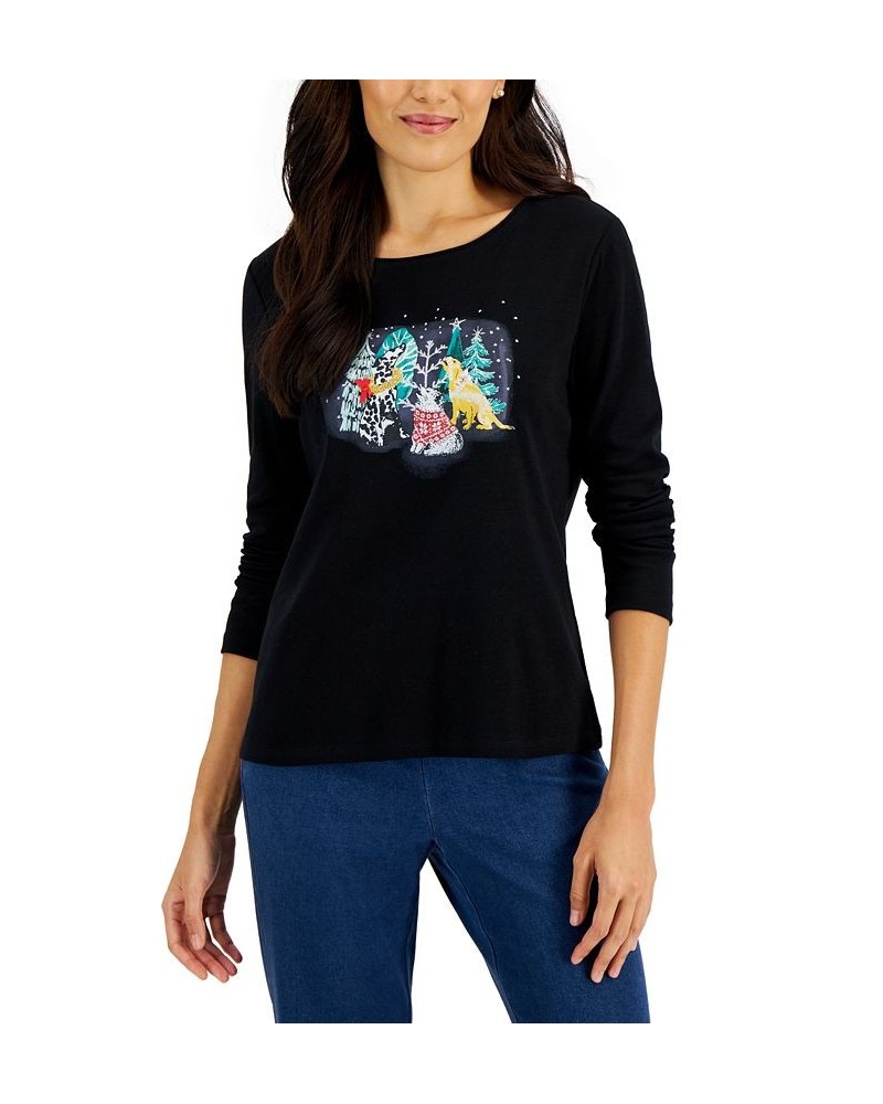 Women's Long-Sleeve Holiday Top Black $10.07 Tops