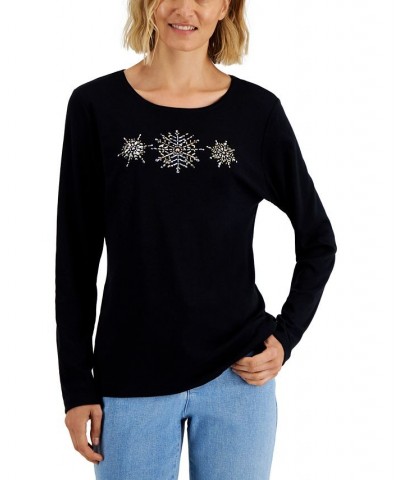 Women's Long-Sleeve Holiday Top Black $10.07 Tops