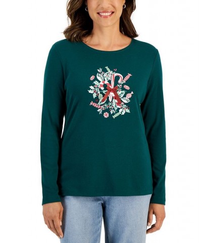 Women's Long-Sleeve Holiday Top Black $10.07 Tops