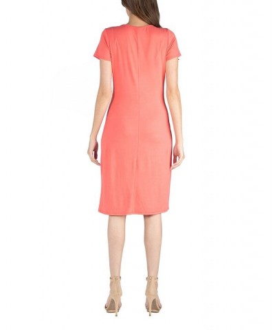 Faux Wrap over Dress with Cap Sleeves Coral $23.08 Dresses